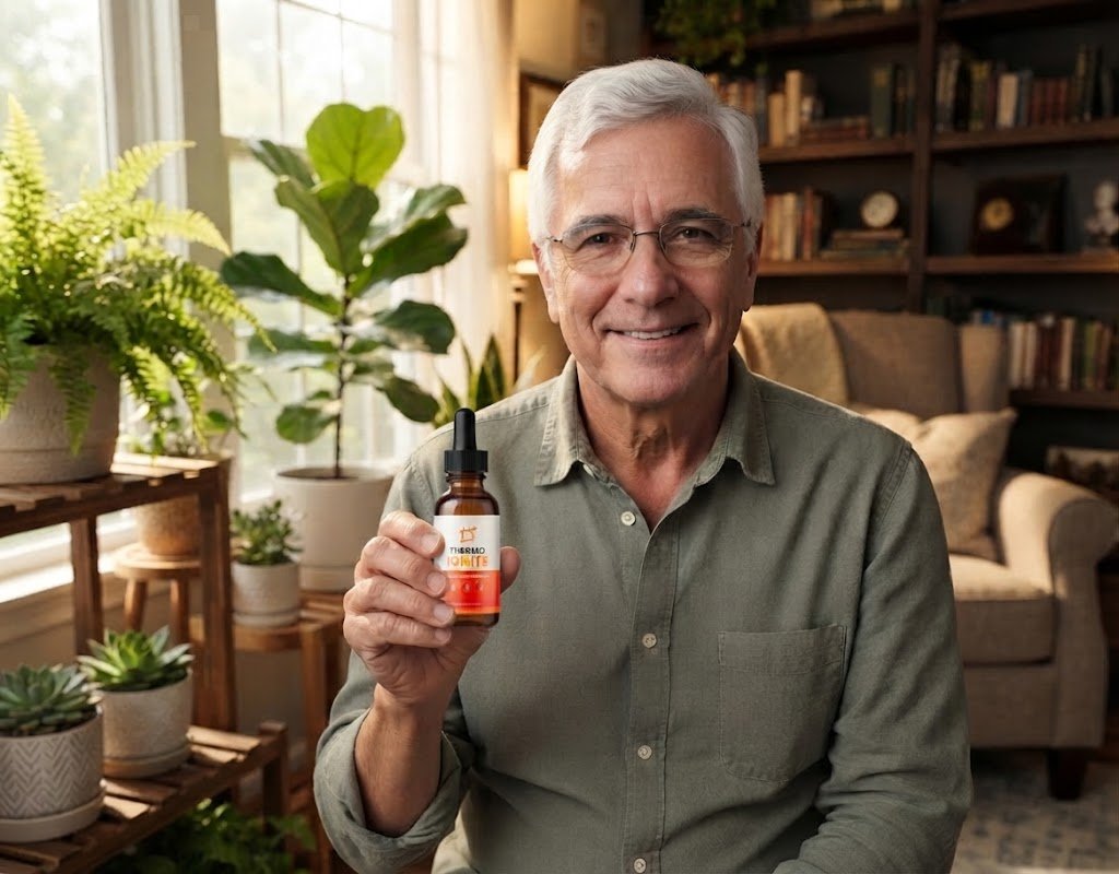 William holding Thermo Ignite bottle in his living room